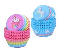 ASTARON 200 Pcs Unicorn Cupcake Liners for Unicorn Party Cup Cake Baking Cups Unicorn Cupcake Case Rainbow Cup Cake Liners for Decorations Girl Kids Birthday Supplies (Gradient Color and Blue)