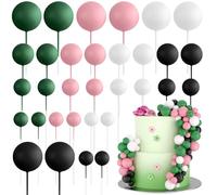 ASTARON 32 Pcs Ball Cake Topper Decorations Mini Balloons Birthday Cake Toppers Foam Balls Sticks Witch Themed Party Decorations Witch Party Cake Picks Decorations (Pink Green Black)
