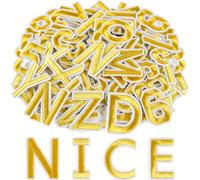 ASTARON 36 Pcs Iron on Letters and Numbers Patches, 1.5 Inch Alphabet Embroidered Patch A-Z, Numbers 0-9 Patches Alphabet Cloth Patch for Clothes, Socks, Jeans, Hat, DIY Accessories(Gold)