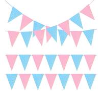 ASTARON 4 Pack Gender Reveal Bunting Blue & Pink Banner for Gender Reveal Party Supplies Baby Shower Decorations Boys Girls Birthday Party Decorations