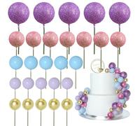ASTARON 50 Pcs Ball Cake Topper Sticks Mini Balloons for Cake Decorating Supplies Foam Balls Cake Decorations for Party Cake Birthday Cake Toppers Decorations (Pink，Purple，Blue)