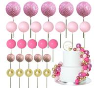 ASTARON 50 Pcs Ball Cake Topper Sticks Mini Balloons for Cake Decorating Supplies Foam Balls Cake Decorations for Baby Shower Cake Birthday Cake Toppers Decorations (Pink Series)