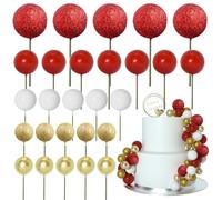 ASTARON 50 Pcs Ball Cake Topper Sticks Mini Balloons for Cake Decorating Supplies Foam Balls Cake Decorations for Wedding Cake Birthday Cake Toppers Decorations (Gold，Red Series)