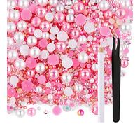 ASTARON 50g Mix Flat Back Pearls and Rhinestones for Crafts Mixed Size 3mm-10mm Flat Back Rhinestones for Crafts Flatback Pearls for DIY Tumblers Mugs Nail Art Shoes Clothes (Pink Series)