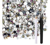 ASTARON 50g Mix Flat Back Pearls and Rhinestones for Crafts Mixed Size 3mm-10mm Flat Back Rhinestones for Crafts Flatback Pearls for DIY Tumblers Mugs Nail Art Shoes Clothes (Black White Series)