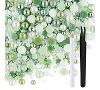 ASTARON 50g Mix Flatback Rhinestones Half Pearls for Crafts Mixed Size 3mm-10mm Flat Back Rhinestones for Crafts Flatback Pearls for DIY Tumblers Mugs Nail Art Shoes Clothes (Fresh Green Series)