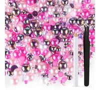 ASTARON 50g Mix Flatback Rhinestones Half Pearls for Crafts Mixed Size 3mm-10mm Flat Back Rhinestones for Crafts Flatback Pearls for Decorating Tumblers Mugs Nail Art Shoes (Rose Red Series)