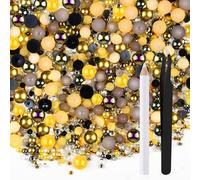ASTARON 50g Mix Flatback Rhinestones Half Pearls for Crafts Mixed Size 3mm-10mm Flat Back Rhinestones for Crafts Flatback Pearls for Decorating Tumblers Mugs Nail Art Shoes (Gold Black Series)