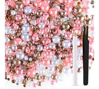 ASTARON 50g Mix Flatback Rhinestones Half Pearls for Crafts Mixed Size 3mm-10mm Flat Back Rhinestones for Crafts Flatback Pearls for Decorating Tumblers Mugs Nail Art Shoes (Pink Brown Series)