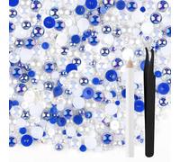 ASTARON 50g Mix Flatback Rhinestones Half Pearls for Crafts Mixed Size 3mm-10mm Flat Back Rhinestones for Crafts Flatback Pearls for Decorating Tumblers Mugs Nail Art Shoes (Blue White Series)