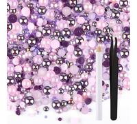 ASTARON 50g Mix Flatback Rhinestones Half Pearls for Crafts Mixed Size 3mm-10mm Flat Back Rhinestones for Crafts Flatback Pearls for Decorating Tumblers Mugs Nail Art Shoes (Purple Pink Series)