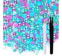 ASTARON 50g Mix Flatback Rhinestones Half Pearls for Crafts Mixed Size 3mm-10mm Flat Back Rhinestones for Crafts Flatback Pearls for Decorating Tumblers Mugs Nail Art Shoes (Blue，Purple，Green)