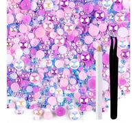 ASTARON 50g Mix Flatback Rhinestones Half Pearls for Crafts Mixed Size 3mm-10mm Flat Back Rhinestones for Crafts Flatback Pearls for Decorating Tumblers Mugs Nail Art Shoes (Pink Purple Series)