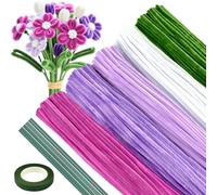 ASTARON 521 Pcs Pipe Cleaners Craft Set, 5 Colors Pipe Cleaners Bulk Pastel Chenille Stems for Craft Pipe Cleaner Flowers Making Kit with Floral Wires, Gardening Tape (Purple Series)