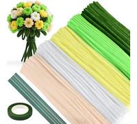 ASTARON 521 Pcs Pipe Cleaners Craft Set, 5 Colors Pipe Cleaners Bulk Pastel Chenille Stems for Craft Pipe Cleaner Flowers Making Kit with Floral Wires, Gardening Tape (Green Yellow Series)