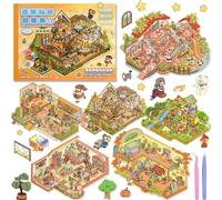 ASTARON 6 Sets DIY 3D Sticker Scene Book Sticker Therapy for Adults, Make Your Own Mini Cozy Shop House Room Stickers Cute Cartoon Miniature Stickers for Girls, Relief Stress Pass The Time