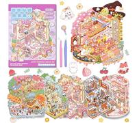 ASTARON 6 Sets DIY 3D Sticker Scene Book Sticker Therapy for Adults, Make Your Own Mini Cozy Shop House Room Stickers Cute Cartoon Miniature Stickers for Girls, Relief Stress Pass The Time