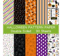 ASTARON 90 Sheets Halloween Pattern Paper Set 14 x 21cm Decorative Paper for Paper Craft Decoration, 10 Styles