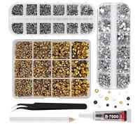 ASTARON Black Gold Resin Rhinestones for Crafting, 2mm-6mm Mixed Flatback Resin Gemstones for Crafts Gems Bulk Jelly AB Bedazzling Diamonds with Glue for Nails, Tumblers, Mugs Decoration