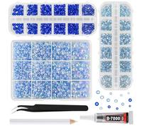 ASTARON Blue Resin Rhinestones for Crafting, 2mm-6mm Mixed Flatback Resin Gemstones for Crafts Gems Bulk Jelly AB Bedazzling Diamonds with Glue for Nails, Tumblers, Mugs Decoration