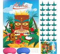 ASTARON Hawaiian Tropical Party Game, Pin Game for Aloha Tiki Party Pin the Nose Game for Hawaiian Luau Party Supplies Summer Tropical Party decorations