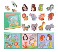 ASTARON Magnetic Animal Puzzle with 80 Puffy Stickers for Toddlers, 41 Pieces Puzzles Preschool Education Learning Travel Toys Car Plane Activities For Kids Road Trip Birthday Gifts