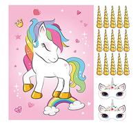 ASTARON Pin The Horn on The Unicorn Birthday Game with 30 Horns for Unicorn Party Supplies Favors Girls Rainbow Party Decorations, Pin The Tail Game for Christmas