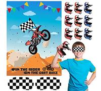 ASTARON Pin The Tail Games on The Motocross Party Game with 30 Driver for Dirt Bike Theme Party Supplies Pin Game, Boys Girl Party Baby Shower Background Christmas Party Gifts Favors Decorations