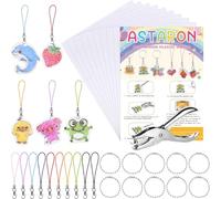 ASTARON Printable Shrinking Plastic Sheets Kit, 10 Pcs A4 Size Blank Heat Shrinking Film Art Paper, Hole Punch and 40 Lanyards, Shrink Keychain Jewelry Making Accessories Craft Supplies