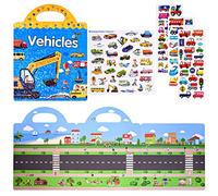 ASTARON Reusable 3D Puffy Sticker Book for Kids, 88 Pcs Cute Waterproof Vehicles Stickers, Puffy Sticker Game Travel Stickers and Educational Sensory Learning Toy（3-6 Age）