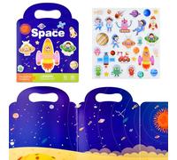 ASTARON Reusable 3D Sticker Scenes Book for 2 3 4 Year Old Toddlers, Jelly Sticker Game Educational Sensory Learning Toy, Travel Stickers and Busy Book, Space