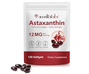 Astaxanthin 12mg 120 Softgels - 4 Months Supply - Triple Strength Astaxanthin Supplements, Non-GMO Gluten Free Soy Free,Sourced from Haematococcus Pluvialis Microalgae - for Both Men & Women