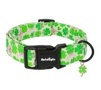 Astdogio St. Patrick's Day Dog Collar, Cute Dog Collars with Green Clover, Adjustable Cotton Pet Collars for Small Medium Large Dogs, Ideal for Puppy Girl Boy Female Male Dogs Gifts-M