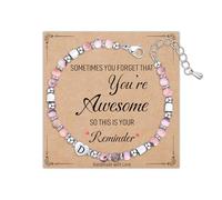 Astellea Pink Zebra Bracelet for Womens Girls, Charm Initial Bracelet Healing Natural Stone Gifts with Card Letter Jewellery for Friend Sister Daughter Mum at Mother's Day Christmas Birthday (D)