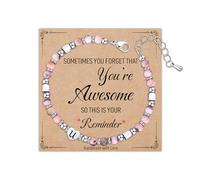 Astellea Pink Zebra Bracelet for Womens Girls, Charm Initial Bracelet Healing Natural Stone Gifts with Card Letter Jewellery for Friend Sister Daughter Mum at Mother's Day Christmas Birthday (U)