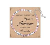 Astellea Pink Zebra Bracelet for Womens Girls, Charm Initial Bracelet Healing Natural Stone Gifts with Card Letter Jewellery for Friend Sister Daughter Mum at Mother's Day Christmas Birthday (M)