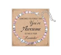 Astellea Pink Zebra Bracelet for Womens Girls, Charm Initial Bracelet Healing Natural Stone Gifts with Card Letter Jewellery for Friend Sister Daughter Mum at Mother's Day Christmas Birthday (E)