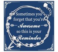 Astellea S925 Silver Layered Stars Bracelet with Initial Pendant, Adjustable Bead Bracelet Charm Letter Jewellery for Friends Sister Mum Daughter Women Girls Christmas Birthday (V)