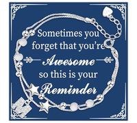 Astellea S925 Silver Layered Stars Bracelet with Initial Pendant, Adjustable Bead Bracelet Charm Letter Jewellery for Friends Sister Mum Daughter Women Girls Christmas Birthday (M)