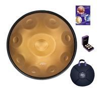ASTEMAN D Minor Handpan, 22 Inch, with 10 Notes, Includes Backpack, Course, Fingerpicks, Stand, Cleaning Cloth and Two Beaters. (Blue, 432hz) (Light Gold, 432)