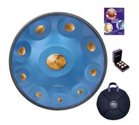 ASTEMAN Handpan in D Minor, 22 inches with 10 notes, comes with a backpack, courses, finger sleeves, stand, cleaning cloth, and two mallets. (BIUE, 440hz)