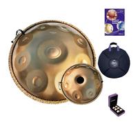 ASTEMAN Handpan in D Minor, 22 inches with 17 notes, comes with a backpack, courses, finger sleeves, stand, cleaning cloth, and two mallets.(Gold, 432hz)