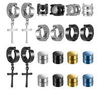 ASTER 10 Pairs Magnetic Stud Earrings Stainless Steel Magnetic Earrings Non Piercing Cross Fake Earrings, Clip on Earring Magnet Earring for Men,Women,Kids,Girls(4 Styles)