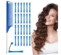 Aster 24pcs Cold Wave Perm Rods Plastic Curling Rollers for Long, Medium and Short Hair - Salon Hairdressing Curlers With Pintail Comb for Natural Hair Styling, Blue