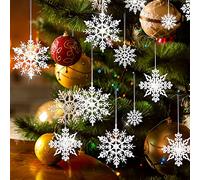 ASTER 40 Pcs Sparkling Christmas Tree Ornaments, Assorted Sizes Hanging Xmas Snowflake Winter Hanging Snowflake for ceiling window Indoor Outdoor
