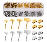 ASTER 400pc Earring Making Kit - Hypoallergenic Earring Posts & Studs with Butterfly Backs - Storage Box Included, 4 Sizes (4-8mm), Gold & Silver