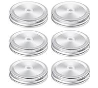 ASTER 6Pack Canning Lids, 70mm Silver Metal Straw Hole Mason Jar Lids for Canning