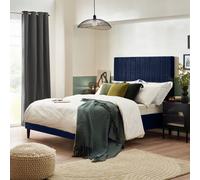Aster Classic Solid Wood Bed Frame Upholstered in Velvet FurnitureboxUK Navy King