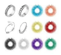 ASTER Fidget Anxiety Rings for Women - 12 Pieces Stainless Steel Adjustable Anti-Anxiety Set Including 4 Spinner and 8 Spiked Sensory Rings for Men, Teen Girls