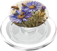 Aster Flower Blooming With Bees Around Graphic PopSockets PopGrip for MagSafe